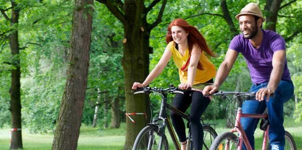 Couple bicycling